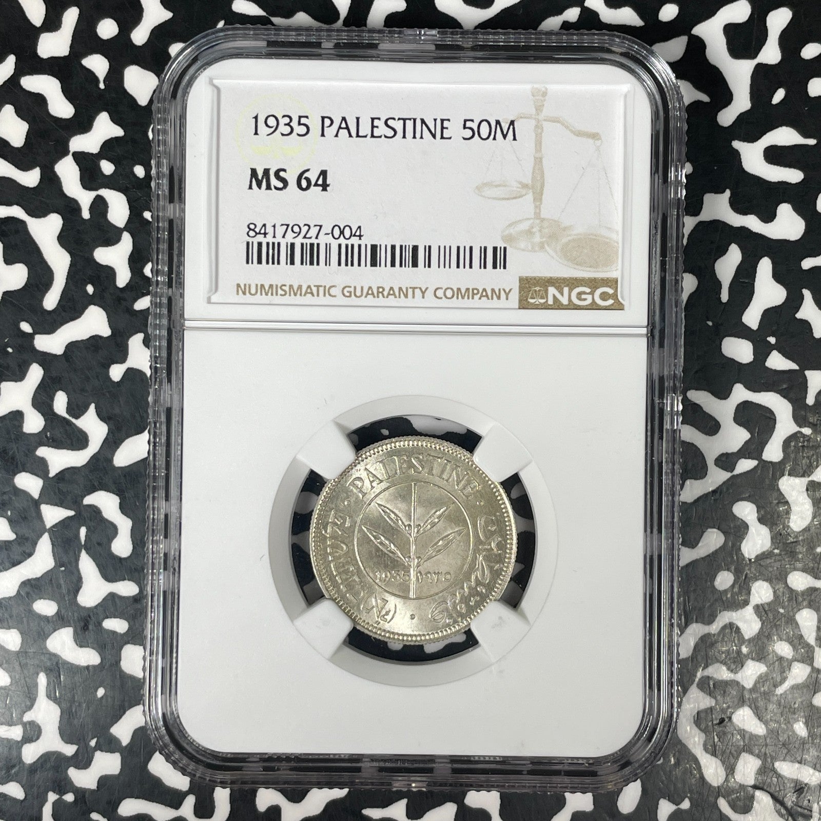 1935 Palestine 50 Mils NGC MS64 Lot#G1521 Silver! Choice UNC!
