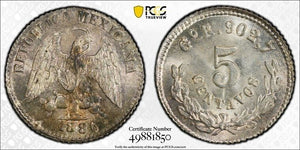 1886-Go R Mexico 5 Centavos PCGS MS65 Lot#G8227 Silver! Gem BU!