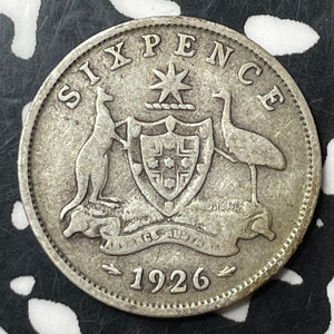 1926 Australia 6 Pence Sixpence Lot#E9457 Silver!