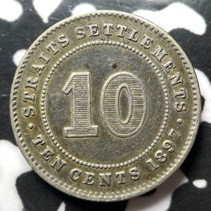 1897 Straits Settlements 10 Cents Lot#JM7633 Silver! Nice! Key Date!