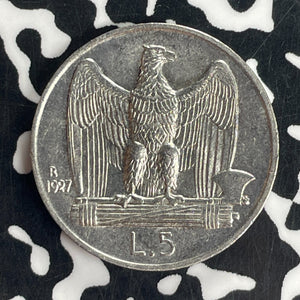 1927 Italy 5 Lire Lot#T8376 Silver! High Grade! Beautiful!