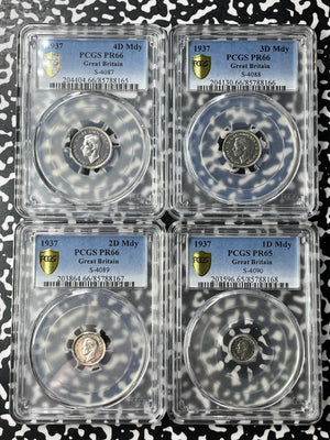 1937 Great Britain 4x Coin Maundy Set PCGS (PR65-66) Lot#MK85 Silver! Gem BU!