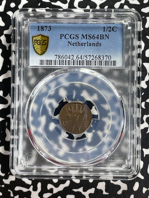 1873 Netherlands 1/2 Cent PCGS MS64BN Lot#G808 Choice UNC!