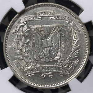 1947 Dominican Republic 1/2 Peso NGC AU55 Lot#G8936 Silver!