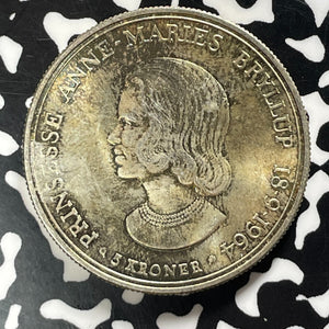 1964 Denmark 5 Kroner Lot#T4594 Silver! High Grade! Beautiful!