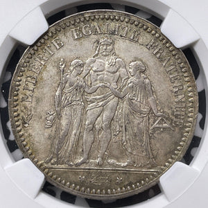 1873-A France 5 Francs NGC MS62 Lot#G8895 Large Silver! Nice UNC!