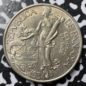 1934 Panama 1 Balboa Lot#JM7037 Large Silver Coin! Nice!