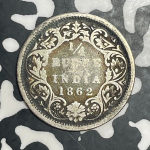 1862 India 1/4 Rupee Lot#T6383 Silver!