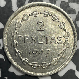 1937 Spain Euzkadi 2 Pesetas Lot#E6605 High Grade! Beautiful!