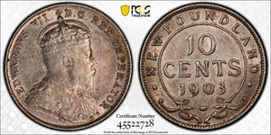 1903 Newfoundland 10 Cents PCGS AU53 Lot#G8751 Silver!