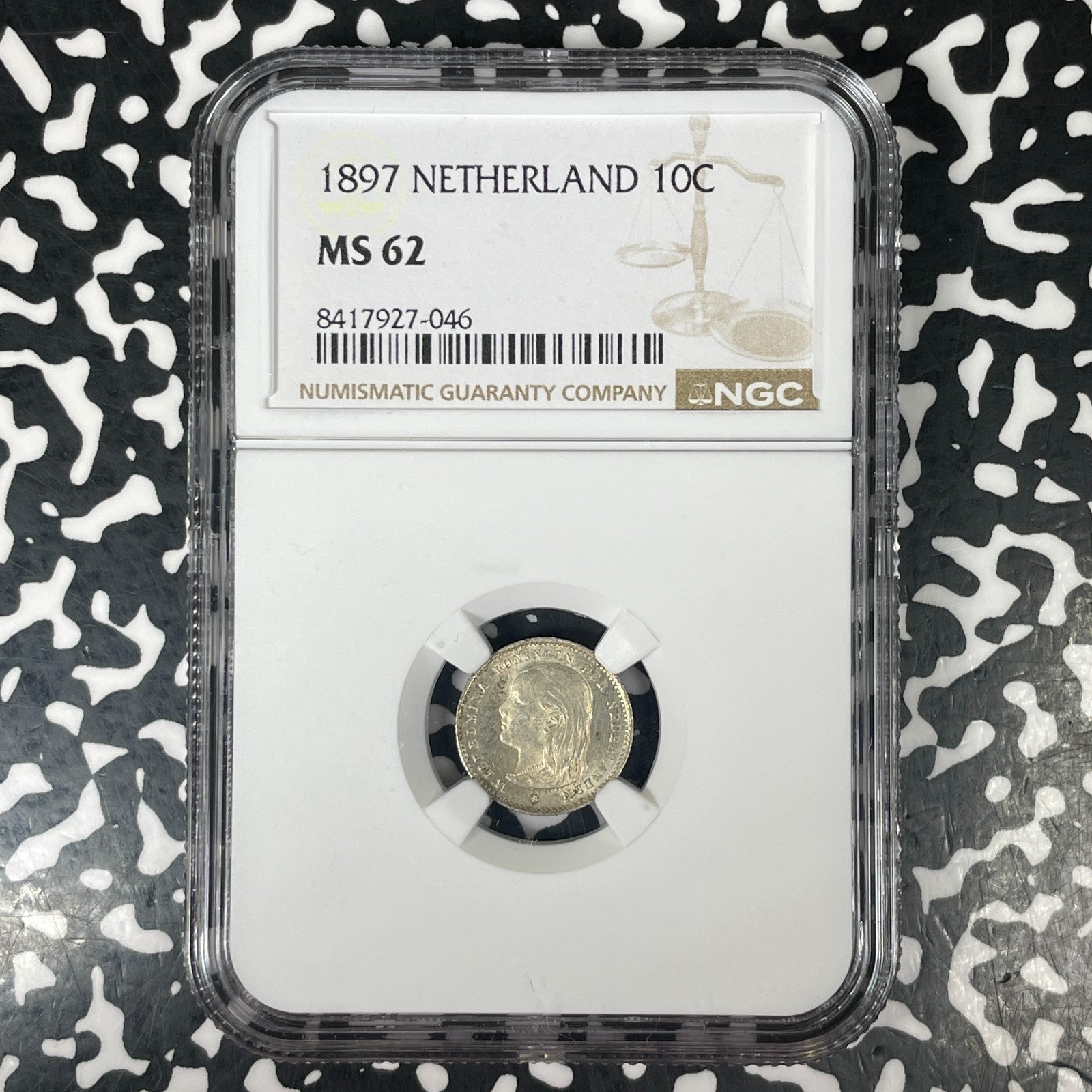 1897 Netherlands 10 Cents NGC MS62 Lot#G1558 Silver! Nice UNC!