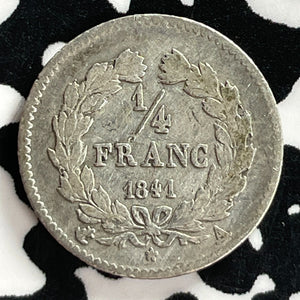 1841-* France 1/4 Franc Lot#T7499 Silver!