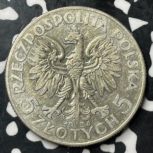 1934 Poland 5 Zlotych Lot#E7054 Silver! Nice! Y#21