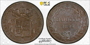 1844-R Papal States 1 Baiocco PCGS MS64BN Lot#G8243 Top Graded! KM#1320