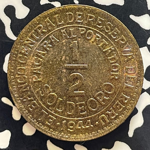 1944 Peru 1/2 Sol Half Sol Lot#T5838 High Grade! Beautiful Toning!
