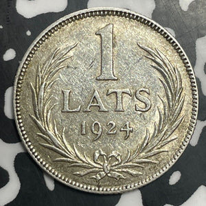 1924 Latvia 1 Lats Lot#E8594 Silver! Nice!