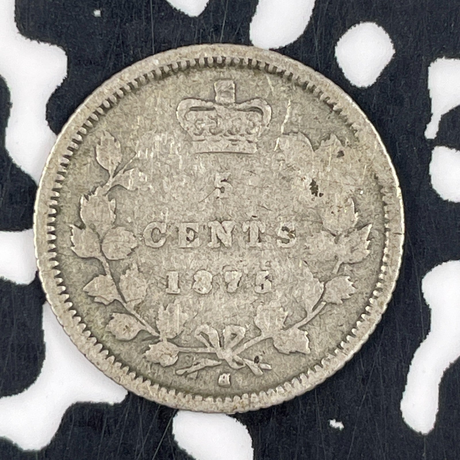 1875-H Canada 5 Cents Lot#JM1337 Silver! Key Date! Obverse Scratch