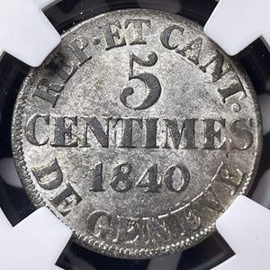 1840 Switzerland Geneva 5 Centimes NGC MS63 Lot#G7238 Choice UNC!