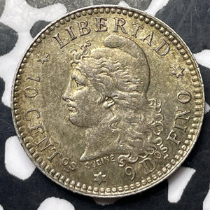 1883 Argentina 10 Centavos Lot#JM8613 Silver! High Grade! Beautiful!