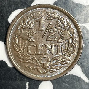 1934 Netherlands 1/2 Cent Half Cent Lot#T3252 High Grade! Beautiful!