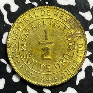 1944 Peru 1/2 Sol Lot#C0710 High Grade! Beautiful!