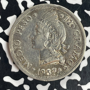 1937 Dominican Republic 1/2 Peso Half Peso Lot#T8112 Silver! Nice!