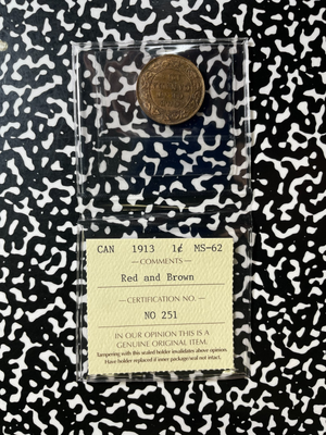 1913 Canada Large Cent ICCS MS62RB Lot#OV1598 Nice UNC!