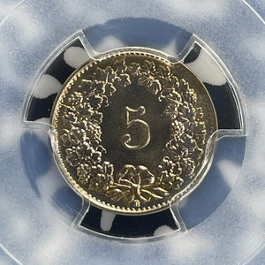 1921-B Switzerland 5 Rappen PCGS MS65 Lot#WG3 Gem BU!