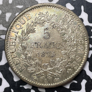 1875-A France 5 Francs Lot#JM8808 Large Silver! High Grade! Beautiful!