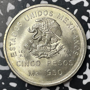 1950-Mo Mexico Railroad 5 Pesos Lot#JM8239 Large Silver! High Grade! Beautiful!