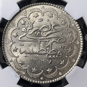 AH 1327 Year 7 (1915) Turkey 10 Kurus NGC MS64 Lot#G9466 Silver! Choice UNC!