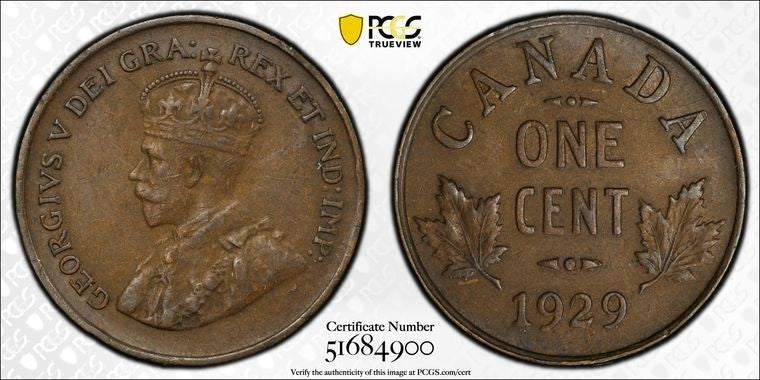 1929 Canada Small Cent PCGS AU55 Lot#G2038 High '9'
