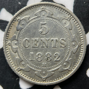 1882-H Newfoundland 5 Cents Lot#JM9023 Silver! Nice Detail, Old Cleaning