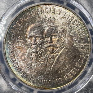 1960-Mo Mexico 10 Pesos PCGS MS65 Lot#G8678 Silver! Beautiful Toning!