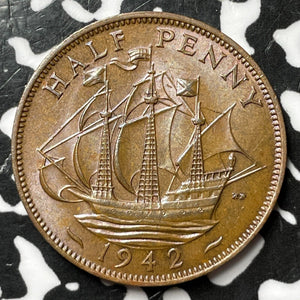 1942 Great Britain 1/2 Penny Half Penny Lot#D8012 High Grade! Beautiful!