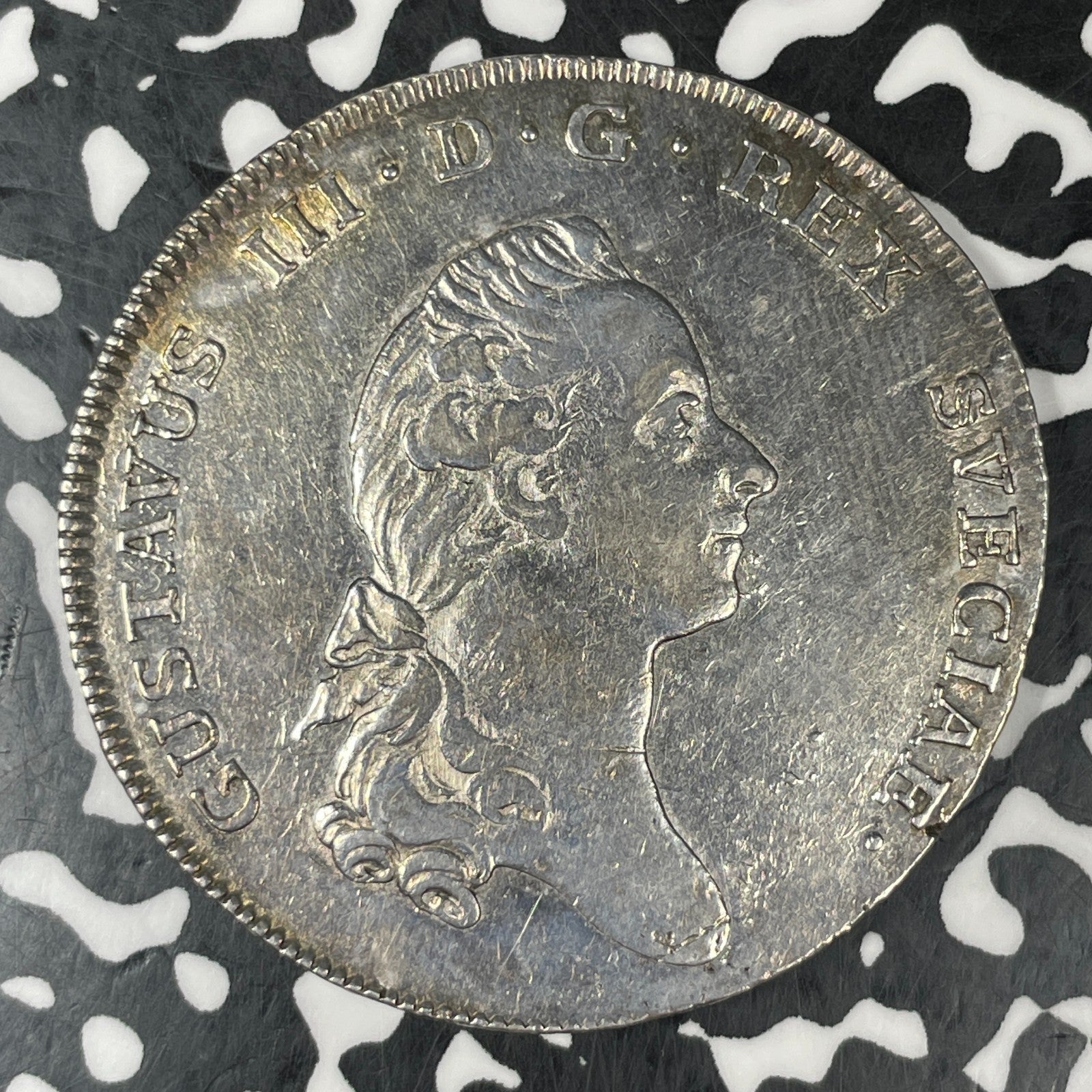 1776-OL Sweden 1 Riksdaler Lot#JM0453 Large Silver! Nice Details, Old Cleaning