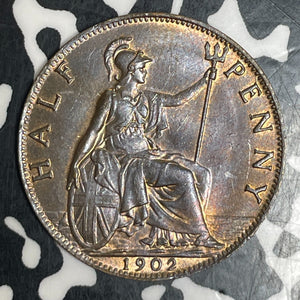 1902 Great Britain 1/2 Penny Half Penny Lot#T5964 High Grade! Beautiful!