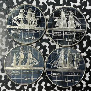 (1984-86) Malta 4x Coin Maritime History Mint Set Lot#B1985 Silver! With Case