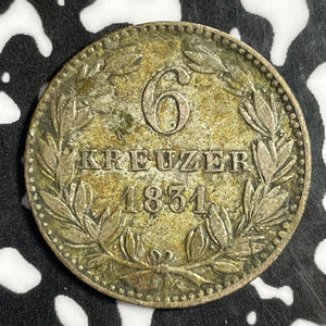 1834 Germany Nassau 6 Kreuzer Lot#E2208 Silver!