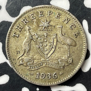 1936 Australia 3 Pence Threepence Lot#E9451 Silver!