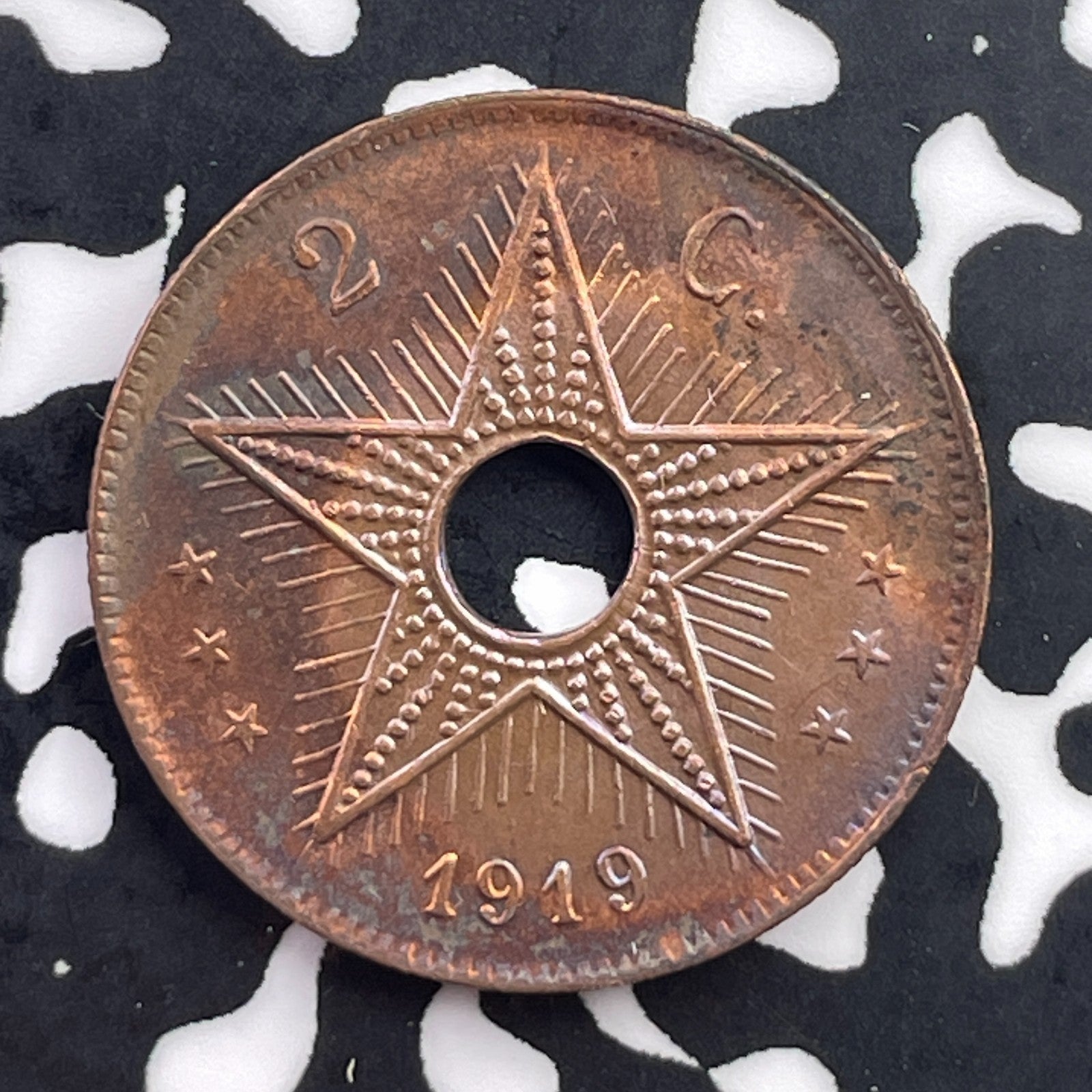 1919 Belgian Congo 2 Centimes Lot#C5687 High Grade! Beautiful!