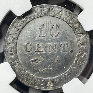 1846-A French Guiana 10 Centimes NGC MS62 Lot#G9529 Nice UNC!