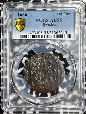 1636 Sweden 1/4 Ore PCGS AU55 Lot#G9615