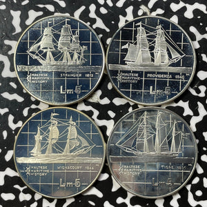 (1984-86) Malta 4x Coin Maritime History Mint Set Lot#B1986 Silver! With Case