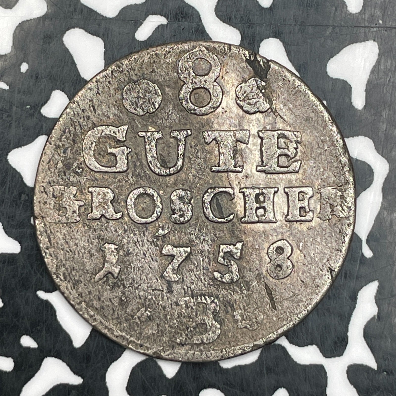 1758 Germany Anhalt-Bernburg 8 Gute Groschen Lot#N2268 Silver! Damage