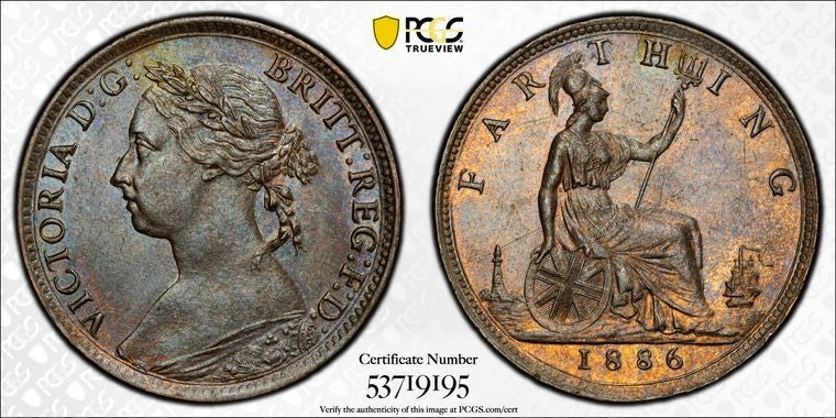 1886 Great Britain Victoria Farthing PCGS MS63BN Lot#G3701 Choice UNC! S-3958