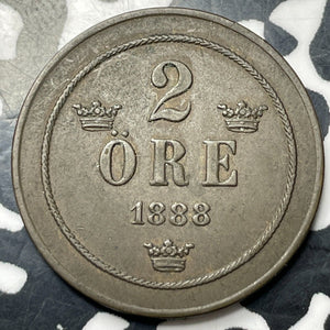 1888 Sweden 2 Ore Lot#E7753