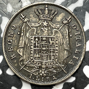 1810-M Italy Kingdom Of Napoleon 1 Lira Lot#JM7259 Silver! Nice!