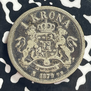 1879 Sweden 1 Krona Lot#T7922 Silver! Key Date!