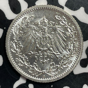 1914-A Germany 1/2 Mark Half Mark Lot#T1566 Silver! High Grade! Beautiful!